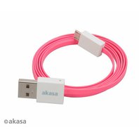 Kabel AKASA Proslim USB, male A na micro B male USB 2.0, 100cm, růžový